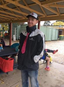 Division 1 Women's coach Danny Hicks entering into the spirit of it all